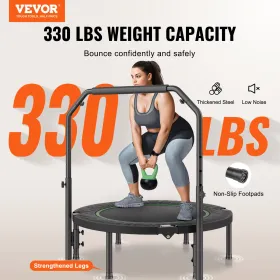 Foldable Mini Trampoline, 40 Inch Fitness Rebounder, Max Load 330lbs Exercise Trampoline, Stable & Quiet Trampoline with 4 Level
