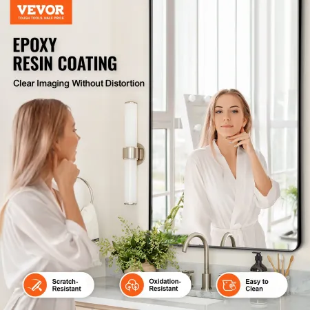 Wall Mounted Makeup Mirror, 0.15" Thick, 30" x 48" Mirror with Aluminium Alloy Frame & Explosion-Proof Film, Scratch-Resistant M