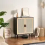 Rattan Cabinet, Rattan Storage Cabinet with 2 Magnetic Doors and Adjustable Shelves, Sideboard Buffet Cabinet for Hallway, Entry