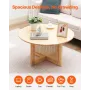 Rattan Coffee Table, Round Rattan Woven Wood Coffee Table with Rubber Wood Top, 33 in Modern Boho Circular Storage Coffee Table 
