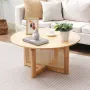 Rattan Coffee Table, Round Rattan Woven Wood Coffee Table with Rubber Wood Top, 33 in Modern Boho Circular Storage Coffee Table 