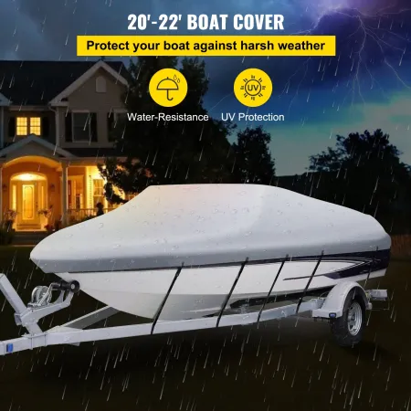 Waterproof Boat Cover, 609.6 cm-670.6 cm Trailerable Boat Cover, Beam Width up to 269.2 cm Hull Cover Heavy Duty 600D Marine Gra