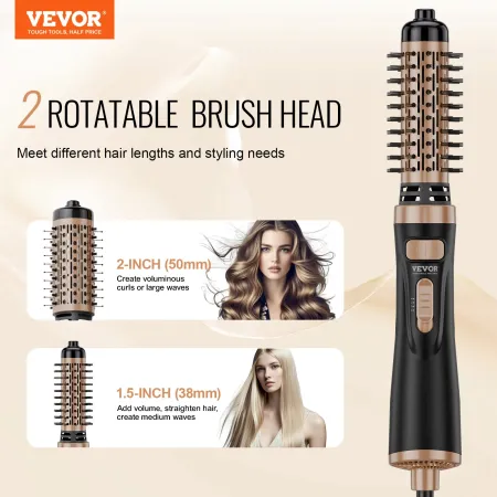 Rotating Hair Dryer Brush, Ionic Hot Air Styling Brush with 1.5" and 2" Ceramic Coated Head, 4 in 1 Hair Dryer Styler and Volumi