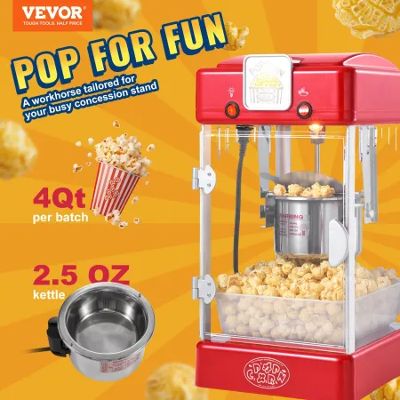 Popcorn Maker, 300W Popcorn Popper Machine, 2.5 Oz Kettle Makes 4 QT per Batch, Tabletop Popcorn Maker with PP Door, Includes 2 