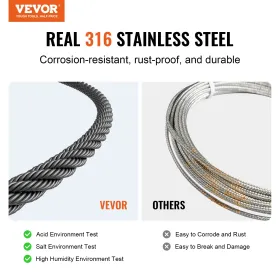 T316 Stainless Steel Cable 1/8" 7x7 Steel Wire Rope 500 ft Cable Railing