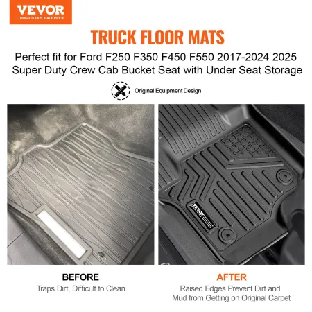 Automotive Floor Mats, Fits for Ford F250 F350 F450 F550 2017-2024 2025 Super Duty Crew Cab Bucket Seat with Under Seat Storage,