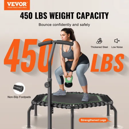 Mini Trampoline, 54.5 Inch Fitness Rebounder, Max Load 450 lbs Exercise Trampoline, Stable & Quiet Small Trampoline with 3 Level