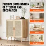 Rattan Cabinet, Rattan Storage Cabinet with 2 Magnetic Doors and Adjustable Shelves, Sideboard Buffet Cabinet for Hallway, Entry