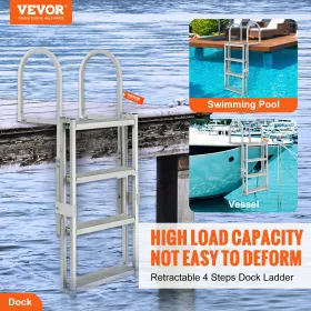 Aluminum Dock Ladder Boat Dock Ladder 55.1-67.1in Height Adjustable 4 Step