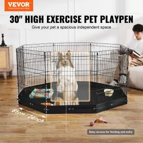 Dog Playpen, 8 Pcs 30"H x 24"W Panels Foldable Metal Pet Exercise Pen, Dog Fence Indoor and Outdoor Pen with Door, 600D Oxford F
