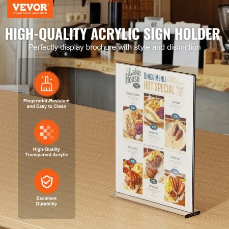 Acrylic Sign Holder, 6 Pack 8.5 x 11-inch Brochure Display Holders, T-Shape Double Sided Display Sign Stand, Clear Acrylic Table