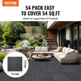 Interlocking Deck Tiles 54 Pack 12"x12" Plastic for Porch Dark Grey