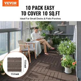 Interlocking Deck Tiles Plastic Wood 10 Pack 12"x12" Waterproof for Porch