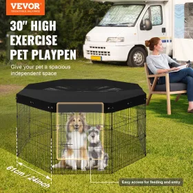 Dog Playpen, 8 Pcs 30"H x 24"W Panels Foldable Metal Pet Exercise Pen, Dog Fence Indoor and Outdoor Pen with Door, 600D Oxford F