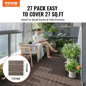 Interlocking Deck Fliser Plast Wood 27 Pack 12 "X12" Vandtæt til veranda