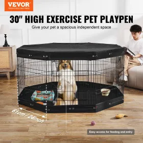 Dog Playpen, 8 Pcs 30"H x 24"W Panels Foldable Metal Pet Exercise Pen, Dog Fence Indoor and Outdoor Pen with Door, Bottom Pad an