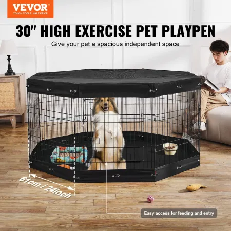 Hund Playpen 8 paneler sammenfoldelig metal hundeøvelse pen med