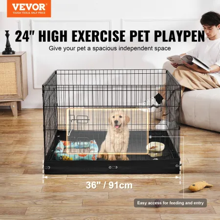 Dog Playpen, 4 Pcs 24 x 36 in Panels Foldable Metal Pet Exercise Pen, Dog Fence Indoor and Outdoor Pen with Door and 600D Oxford