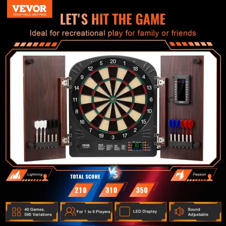 Dartboard and Cabinet Set, Ready-to-Play Bundle Dartboard Cabinet Set, Hideaway Cabinet Features Electronic Scoring, Easy Assemb