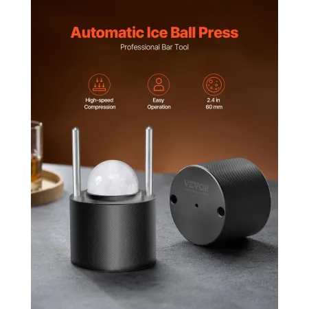 Ice Ball Press Kit, Aviation Aluminum Ice Press with Ice Block Mold, Large Mat, Tong, Drip Tray, One Glass, Round Ice Ball Maker
