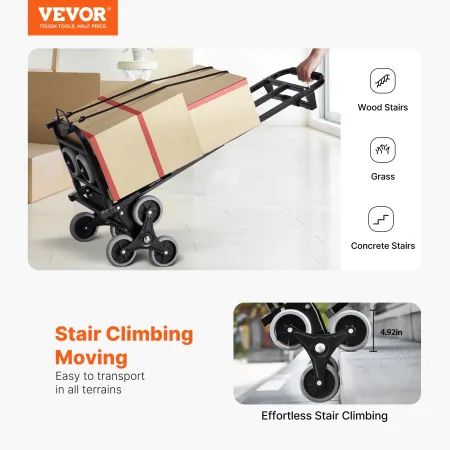 Stair Climbing Cart, 460 lbs Capacity Stair Climber Hand Truck and Dolly, Heavy-Duty Folding Trolley Cart with Dual Handle, 6 Wh