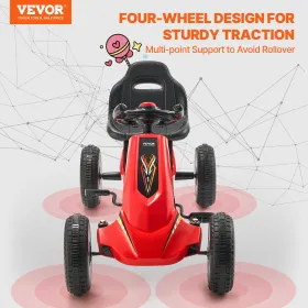 Go Kart 4 Wheel Pedal Ride On Toy for Kids Ages 3-8 Adjustable Seat Red