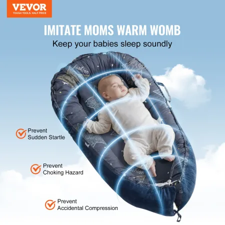 Baby Lounger, Baby Nest Sleeper for Newborn, 100% Cotton Soft Infant Lounger Pillow with Headrest & Double-Sided Cover, Portable