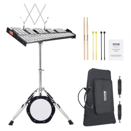 32 Bemærk Glockenspiel Xylophone Bell Kit med Mallets, Stand & Practice Pad