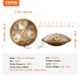 Handpan Drum 55.9 cm 9 Notes D Minor Steel Hand Drum with Mallets for Adult