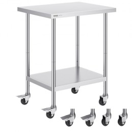 Stainless Steel Work Table Commercial Prep Table 24x30 Inch With 4 Casters