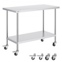 Stainless Steel Work Table Commercial Prep Table 24x48 Inch With 4 Casters