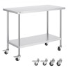 Stainless Steel Work Table Commercial Prep Table 24x48 Inch With 4 Casters