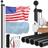 20FT Detachable Flagpole Kit Heavy Duty Aluminum Flag Pole Black