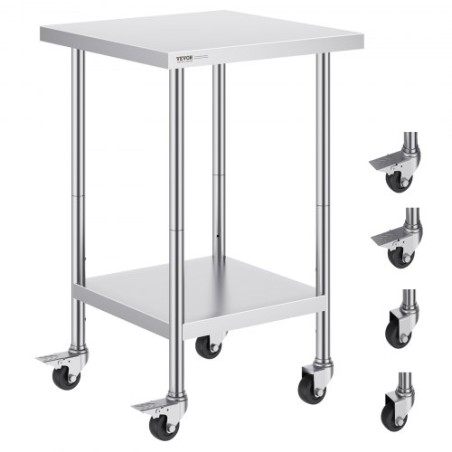 Stainless Steel Work Table Commercial Prep Table 24x24 Inch With 4 Casters
