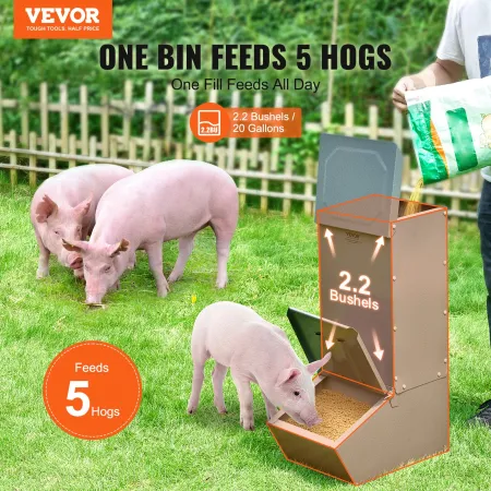 Hog Feeder, 2.2 Bushel Capacity, Single Door Pig Feeder, Heavy Duty Steel Piglets Feeder, Multipurpose Trough Creep Feeder, Outd
