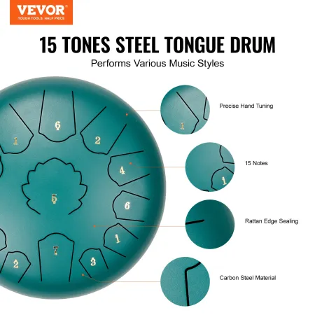 Steel Tongue Drum, 12 in & 13 Notes, C Major Steel Drum for Outside Garden, with 2 Mallets & Carry Bag, Hand Pan Drum Percussion