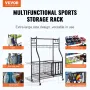 Sports Equipment Garage Organizer, Rolling Ball Storage Cart on Wheels, Basketball Rack with Baskets & Hooks, Indoor/Outdoor Spo
