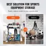 Sports Equipment Garage Organizer, Rolling Ball Storage Cart on Wheels, Basketball Rack with Baskets & Hooks, Indoor/Outdoor Spo