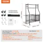 Sports Equipment Garage Organizer, Rolling Ball Storage Cart on Wheels, Basketball Rack with Baskets & Hooks, Indoor/Outdoor Spo
