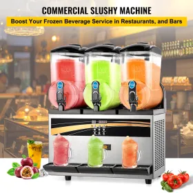 Commercial Slushy Ice Machine, 3 x 15 L Slushy Ice Machine, 800 W Slushy Ice Cream Maker, Slush Device 63 x 45 x 80 cm Slushy