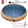 Steel Tongue Drum, 14 in & 15 Notes, Rain Drum for Outside Garden, D Major Key, Tank Drum with 2 Mallets & Carry Bag, Hand Pan D