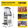 Commercial Slushy Machine, 15L Single Tank Frozen Drink Machine, 60 Cups Stainless Steel Margarita Smoothie Frozen Drink Maker, 