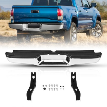 Rear Step Bumper Chrome Steel Bumper Assembly for 1995-2004-Toyota Tacoma