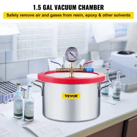 1.5 Gallon Vacuum Chamber, Vacuum Degassing Chamber Glass Lid Stainless Steel  Degassing Chamber Silicones for  Gas Extraction