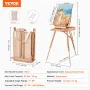 French Easel, Hold Canvas to 34", Beechwood Foldable Sketchbox Easel with Drawer, Palette and Strap, Angle and Height Adjustable