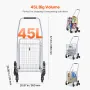 Grocery Shopping Cart, 45L Stair Climbing Shopping Cart with 360° Rolling Swivel Wheels, Stair Climber Utility Cart with Tri-Whe