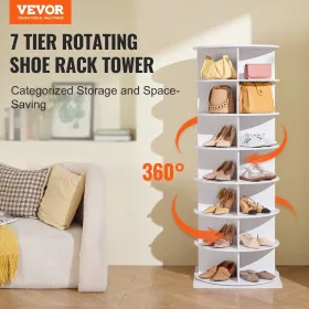 7-Tier Rotating Shoe Rack Tower 360Â°Spinning Shoe Display with Base Black