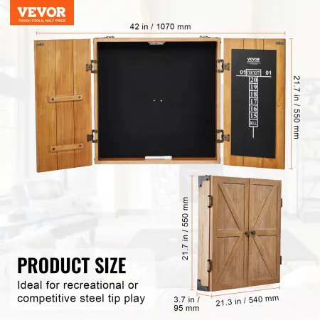 Dartboard Cabinet, Solid Wood Dartboard Cabinet Set, Official Size Hideaway Cabinet with Socreboard and Accessories, Features Ea