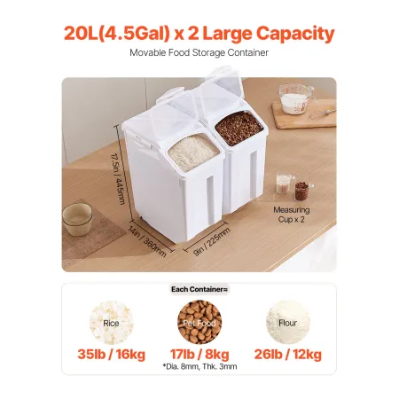 4,5 gal/20lx2 stor ingrediensopbevaringsbeholder airtight