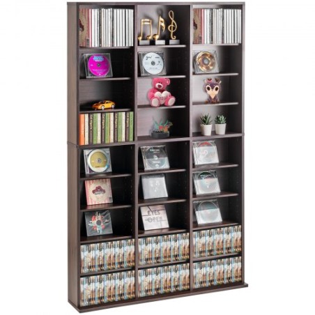 Media Storage Cabinet 9 Layers Adjustable DVD Shelves 756 CDs Espresso